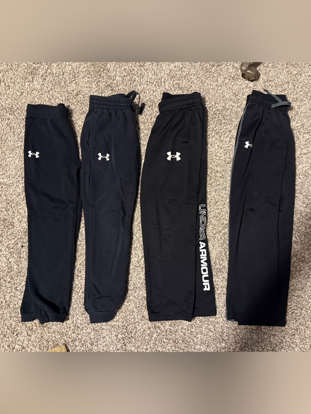 Lot of 4 Under Armour Kids Black Jogger Sweatpants with White Logo